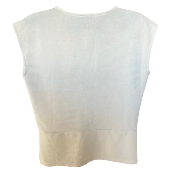 Ann Taylor Factory White Blouse, Medium Petite, Sleeveless, Banded Waist, Office - Picture 2 of 8